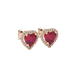 Raspberry Red heart cut gemstone halo stud earrings in yellow gold