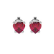 Close-up angled shot of Raspberry Red heart cut lotus basket halo earrings in white gold