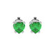 Close-up angled shot of Emerald Green heart cut lotus basket halo earrings in white gold 