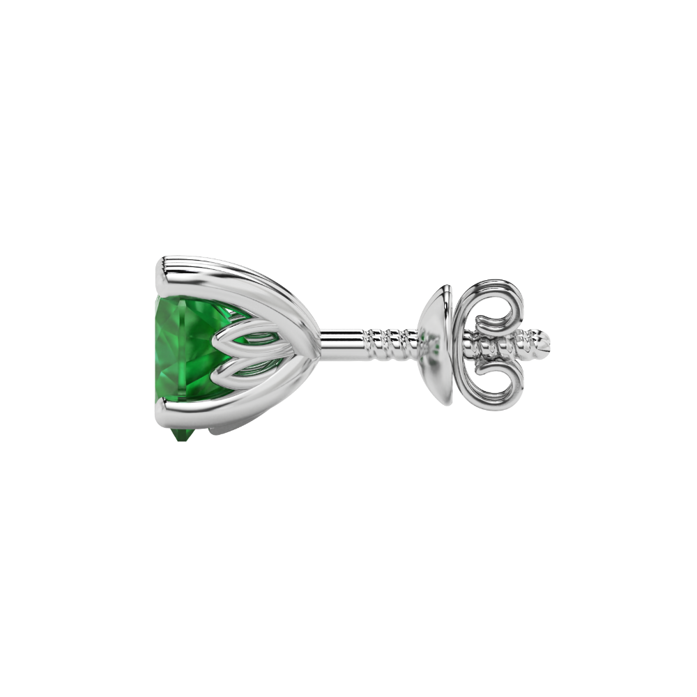 Side view of Emerald Green heart cut gemstone earrings showcasing the white gold
