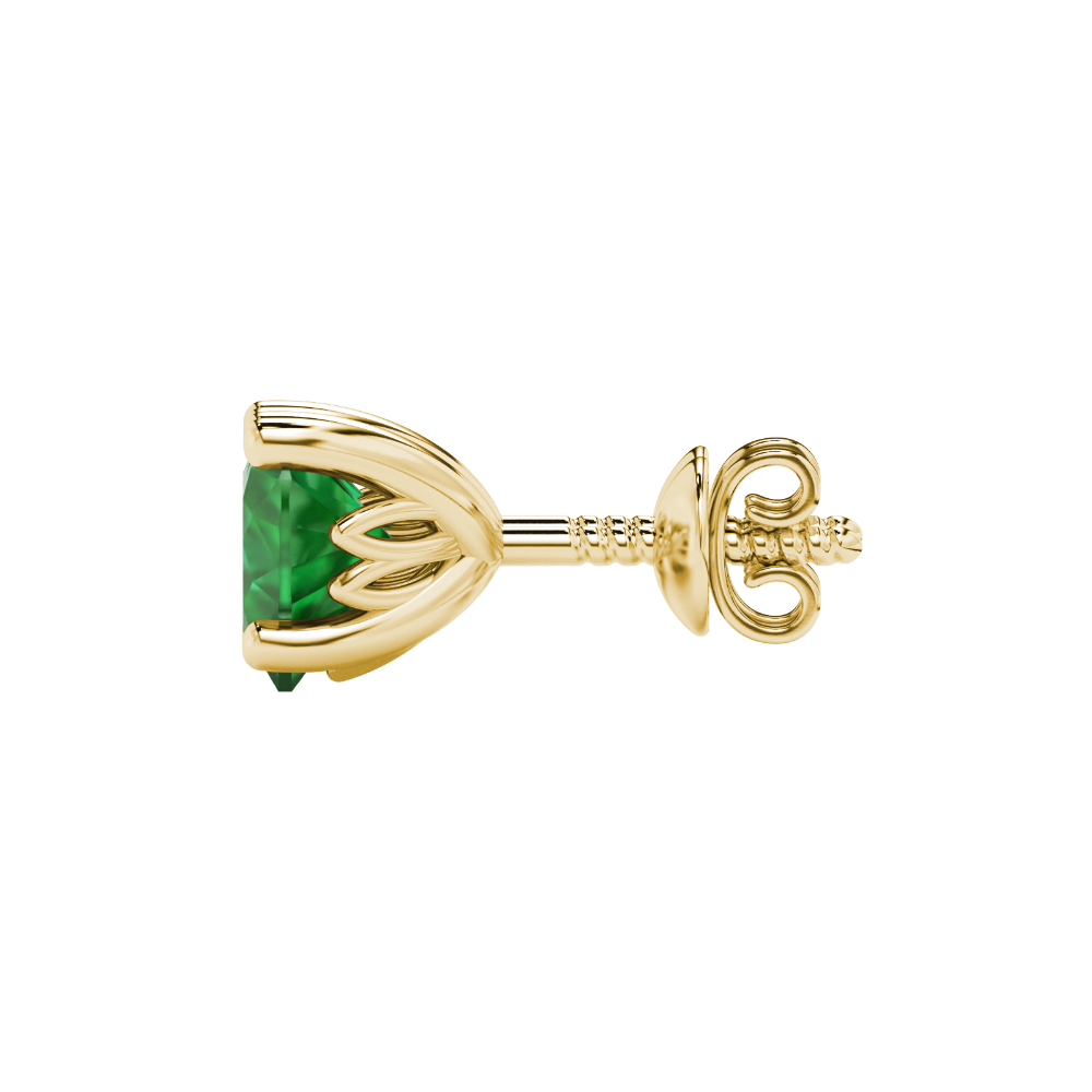 Side view of Emerald Green heart cut gemstone earrings showcasing the yellow gold