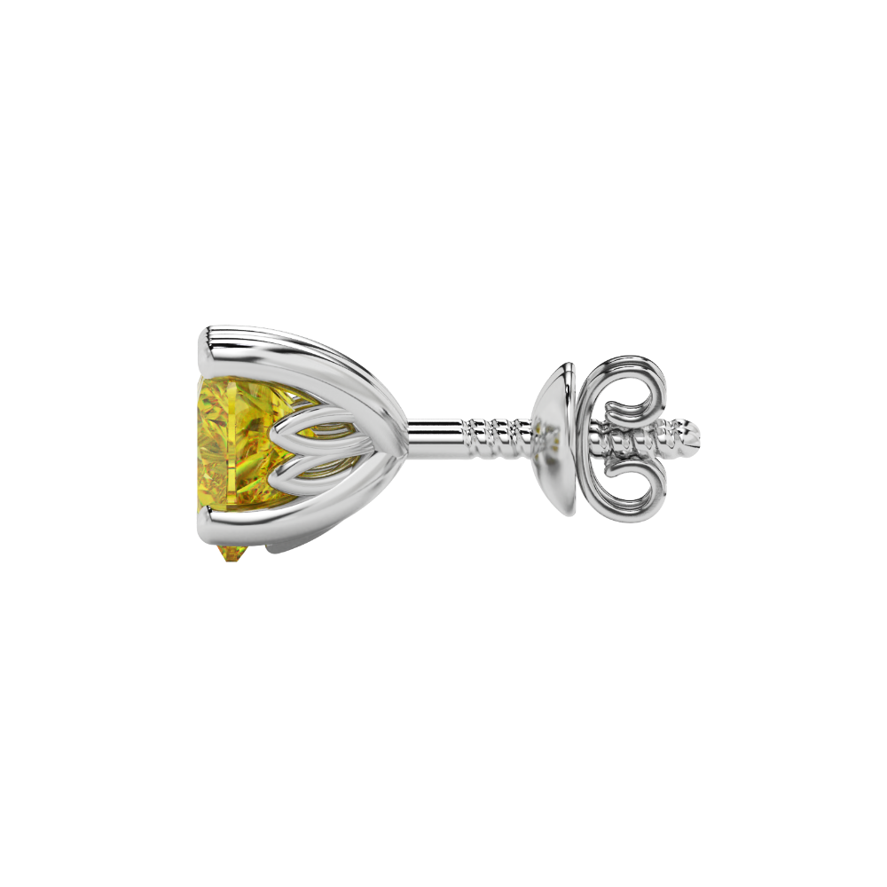 Side view of Canary Yellow heart cut gemstone earrings showcasing the white gold