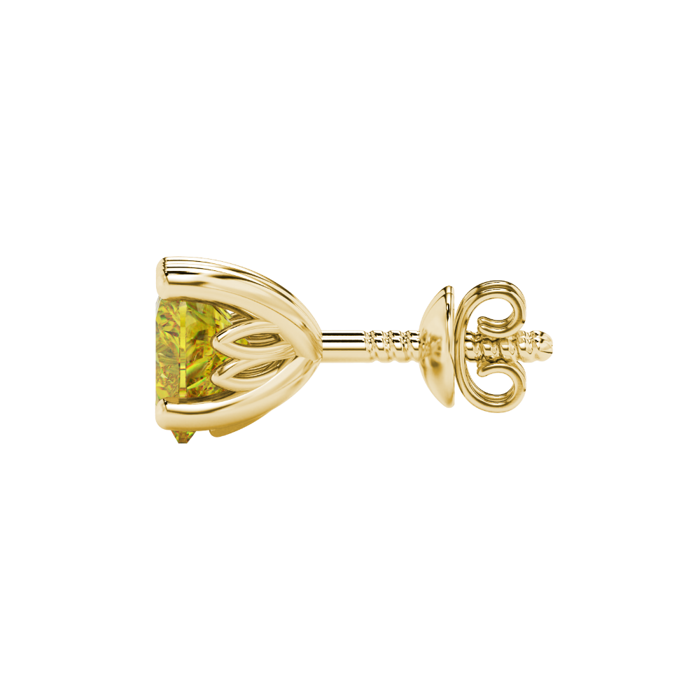 Side view of Canary Yellow heart cut gemstone earrings showcasing the yellow gold