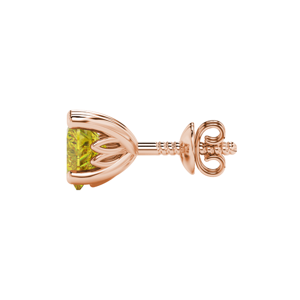 Side view of Canary Yellow heart cut gemstone earrings showcasing the rose gold