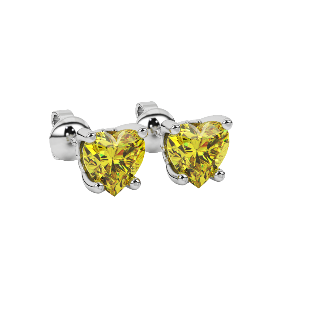 Canary Yellow heart cut gemstone lotus basket halo earrings in white gold