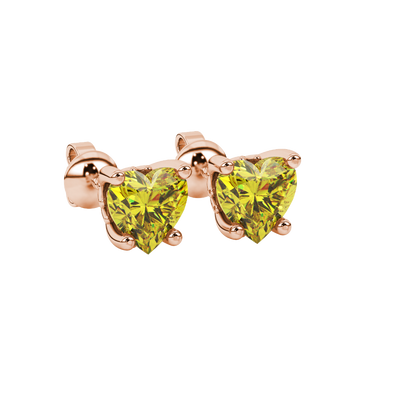 Canary Yellow heart cut gemstone lotus basket halo earrings in rose gold