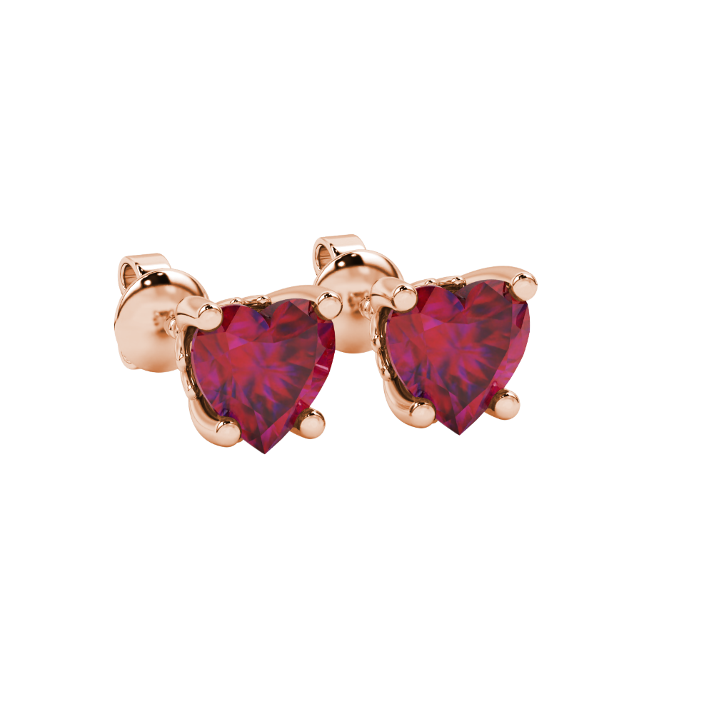 Raspberry Red heart cut gemstone lotus basket halo earrings in rose gold