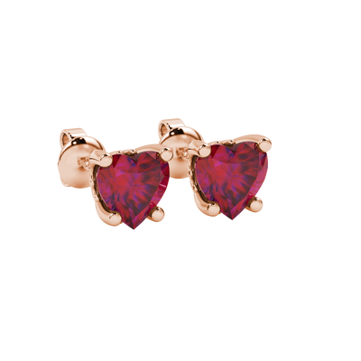 Raspberry Red heart cut gemstone lotus basket halo earrings in rose gold