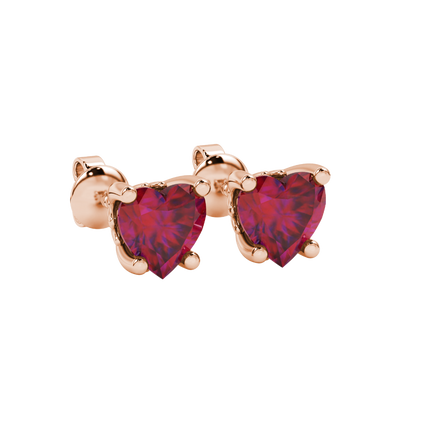 Raspberry Red heart cut gemstone lotus basket halo earrings in rose gold