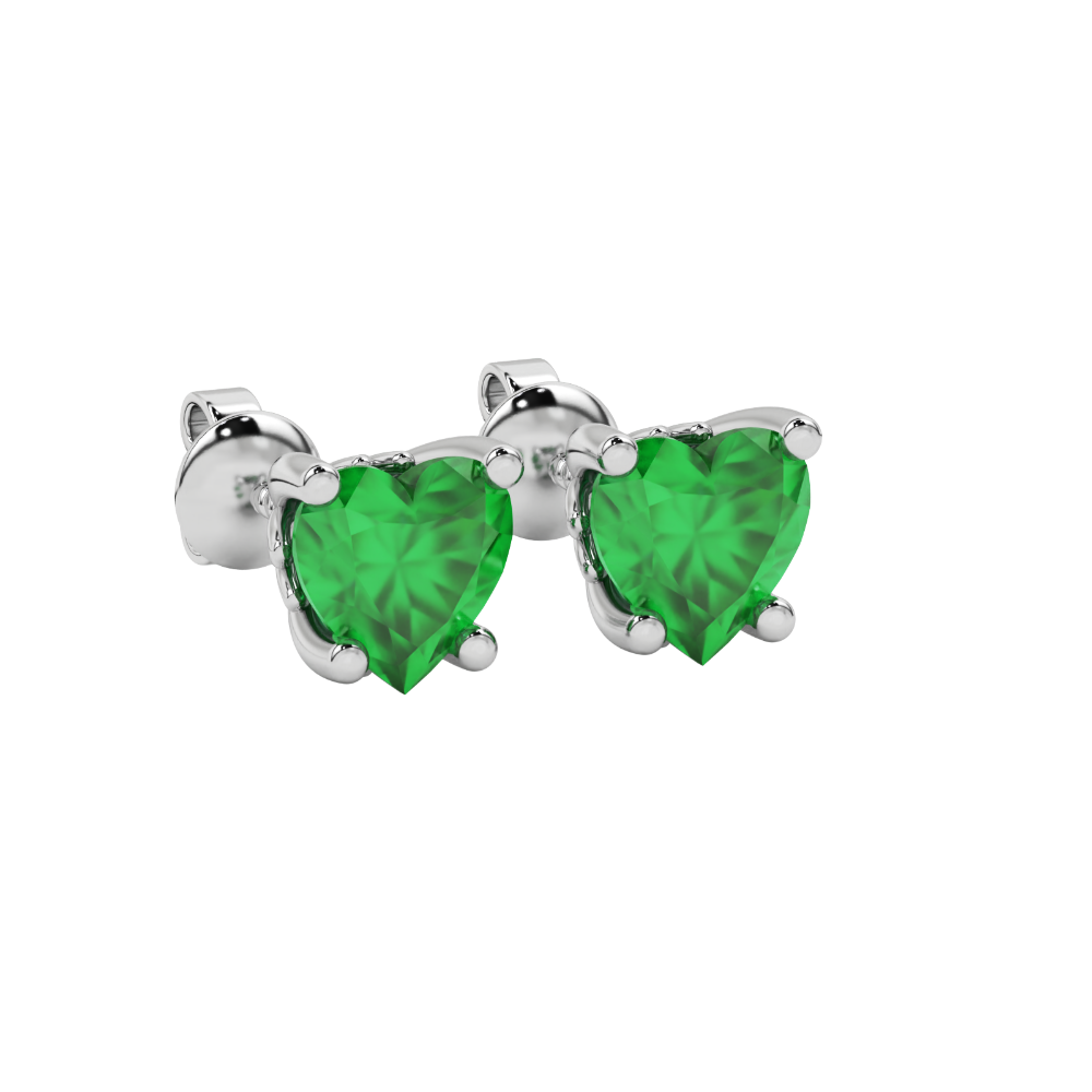 Emerald Green heart cut gemstone lotus basket halo earrings in white gold