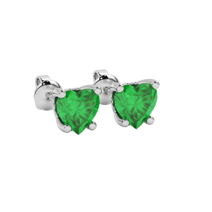 Emerald Green heart cut gemstone lotus basket halo earrings in white gold
