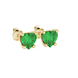Emerald Green heart cut gemstone lotus basket halo earrings in yellow gold