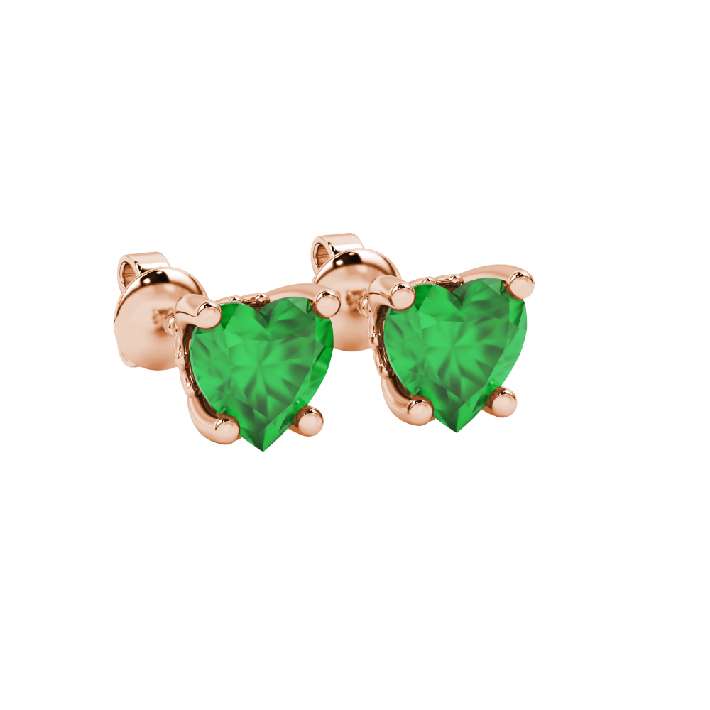 Emerald Green heart cut gemstone lotus basket halo earrings in rose gold