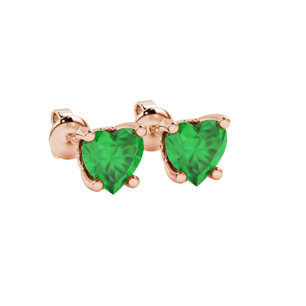 Emerald Green heart cut gemstone lotus basket halo earrings in rose gold
