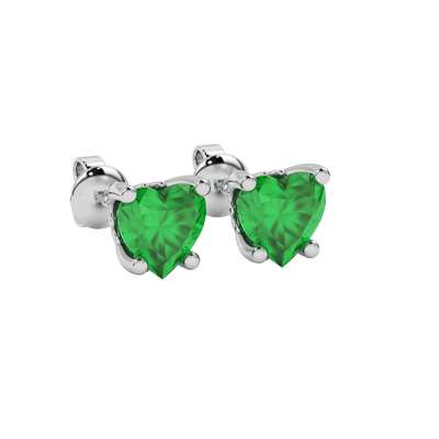 Emerald Green heart cut gemstone lotus basket halo earrings in white gold