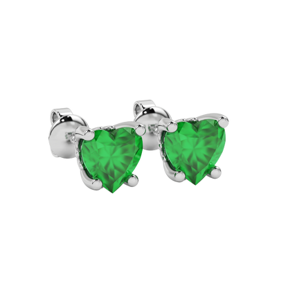 Emerald Green heart cut gemstone lotus basket halo earrings in white gold
