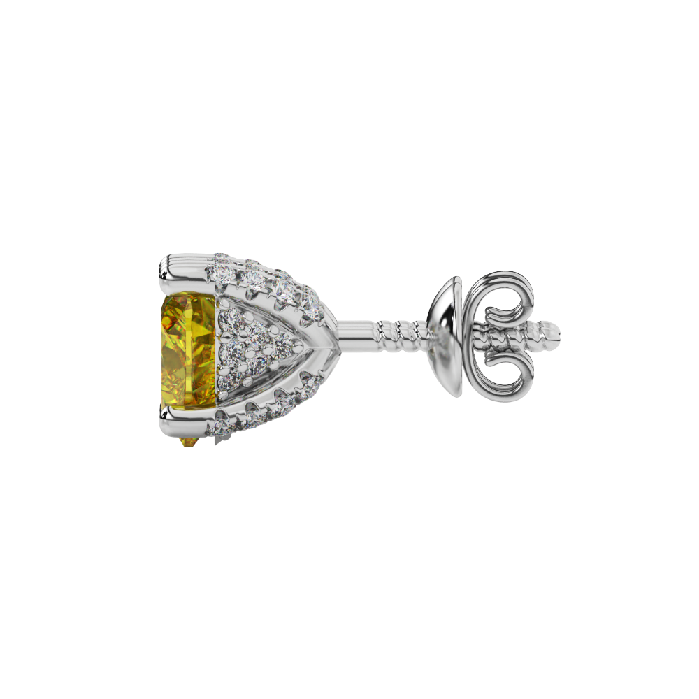 Side view of Canary Yellow heart cut gemstone earrings showcasing the white gold