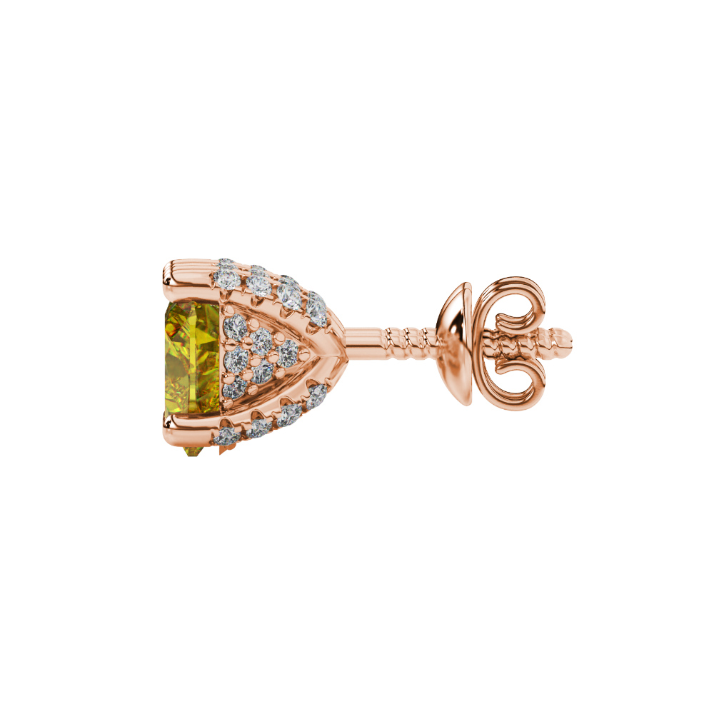 Side view of Canary Yellow heart cut gemstone earrings showcasing the rose gold