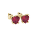 Raspberry Red heart cut gemstone pave basket halo earrings in yellow gold