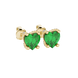 Emerald Green heart cut gemstone pave basket halo earrings in yellow gold