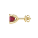 Side profile, yellow gold raspberry red earrings, four-prong gallery.