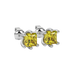 Close-up canary yellow gemstone earing, white gold six-prong setting.