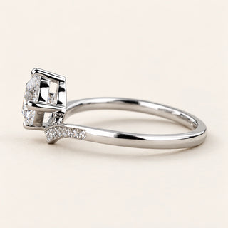 Round Cut Lab Grown Diamond Pavé Cathedral Engagement Ring in White Gold