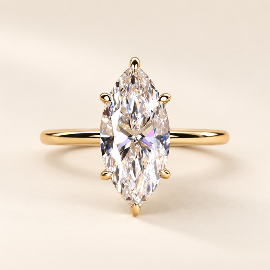 Marquise Cut Lab Grown Diamond Six-Prong Engagement Ring in Yellow Gold