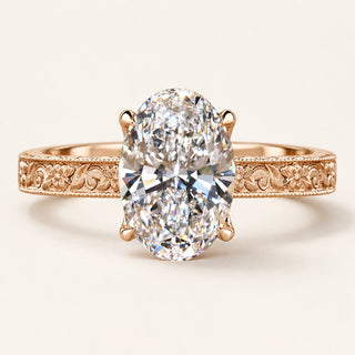 Oval Cut Lab Grown Diamond Vintage Milgrain Engagement Ring in Rose Gold