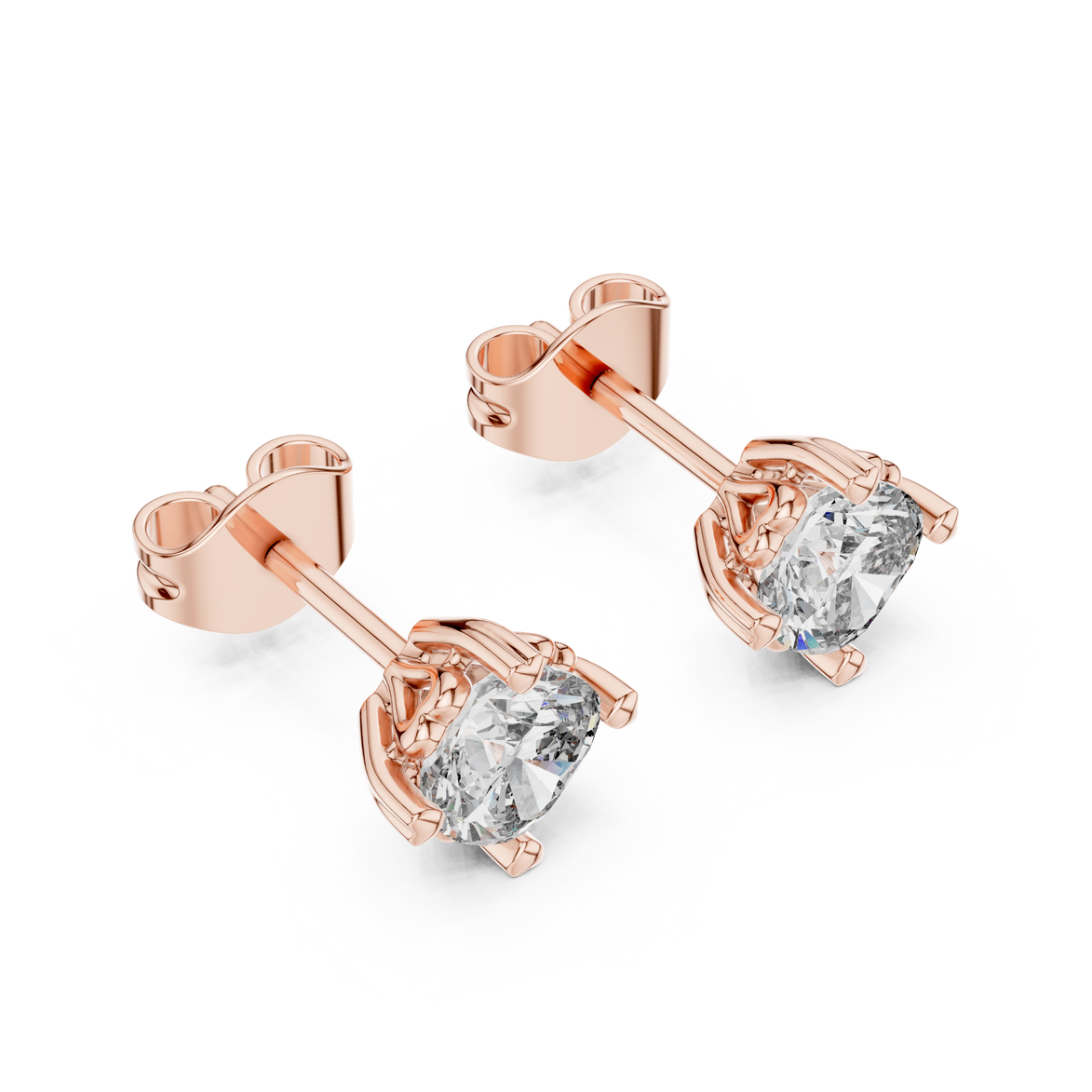 Cushion cut solitaire stud earrings in gold