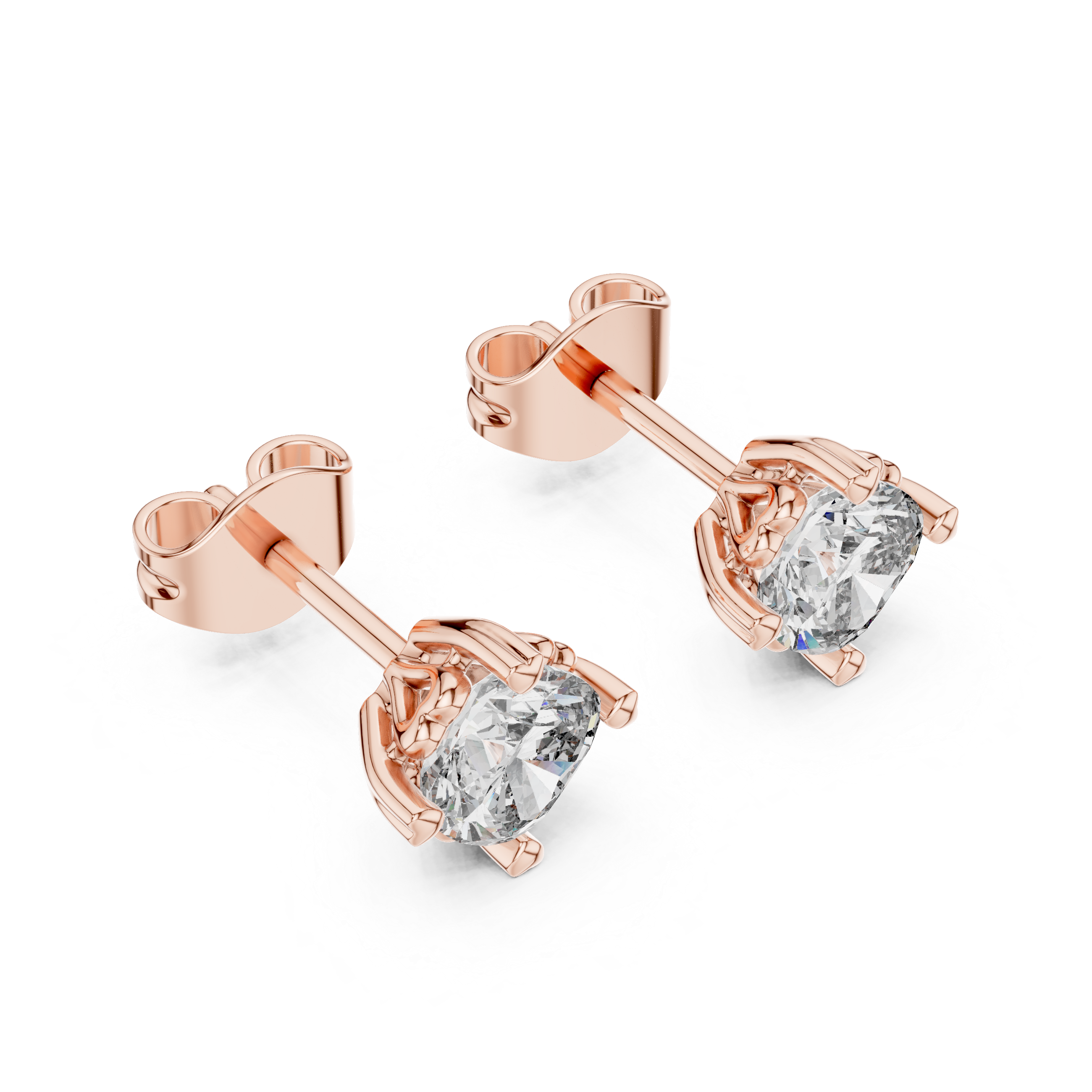Cushion cut solitaire stud earrings in gold