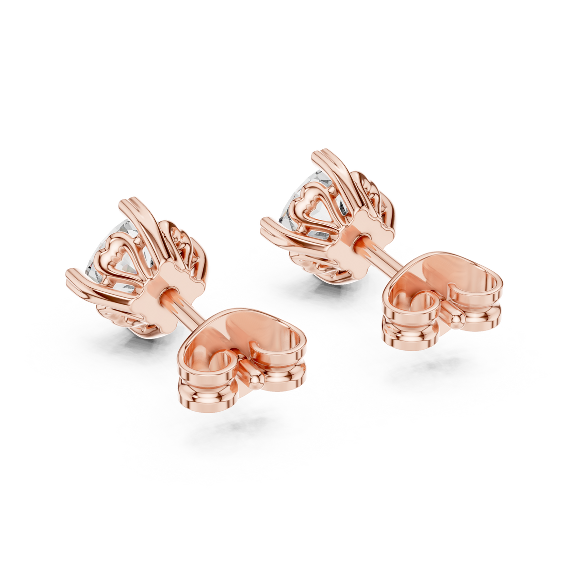 Cushion cut solitaire stud earrings in gold