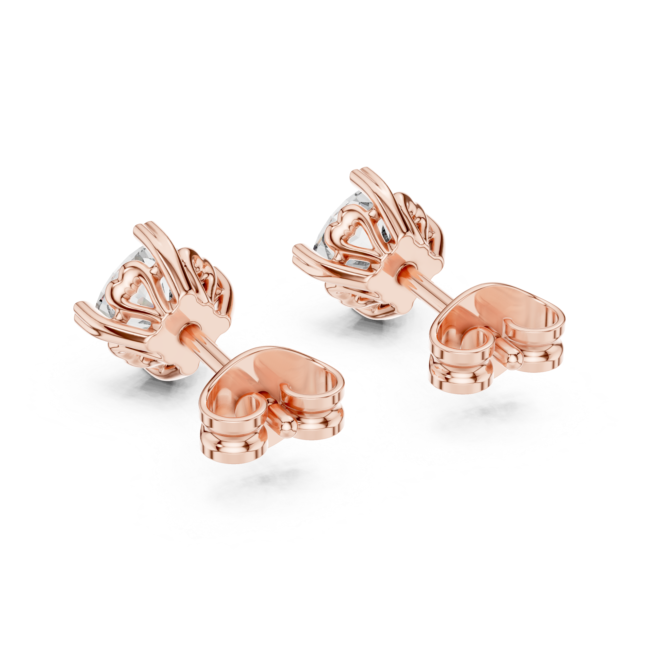 Cushion cut solitaire stud earrings in gold
