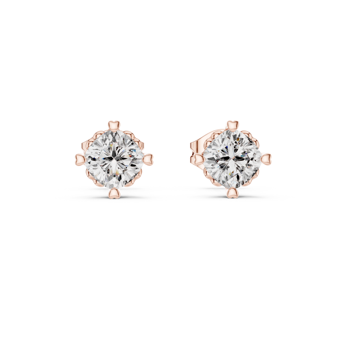 Cushion cut solitaire stud earrings in gold