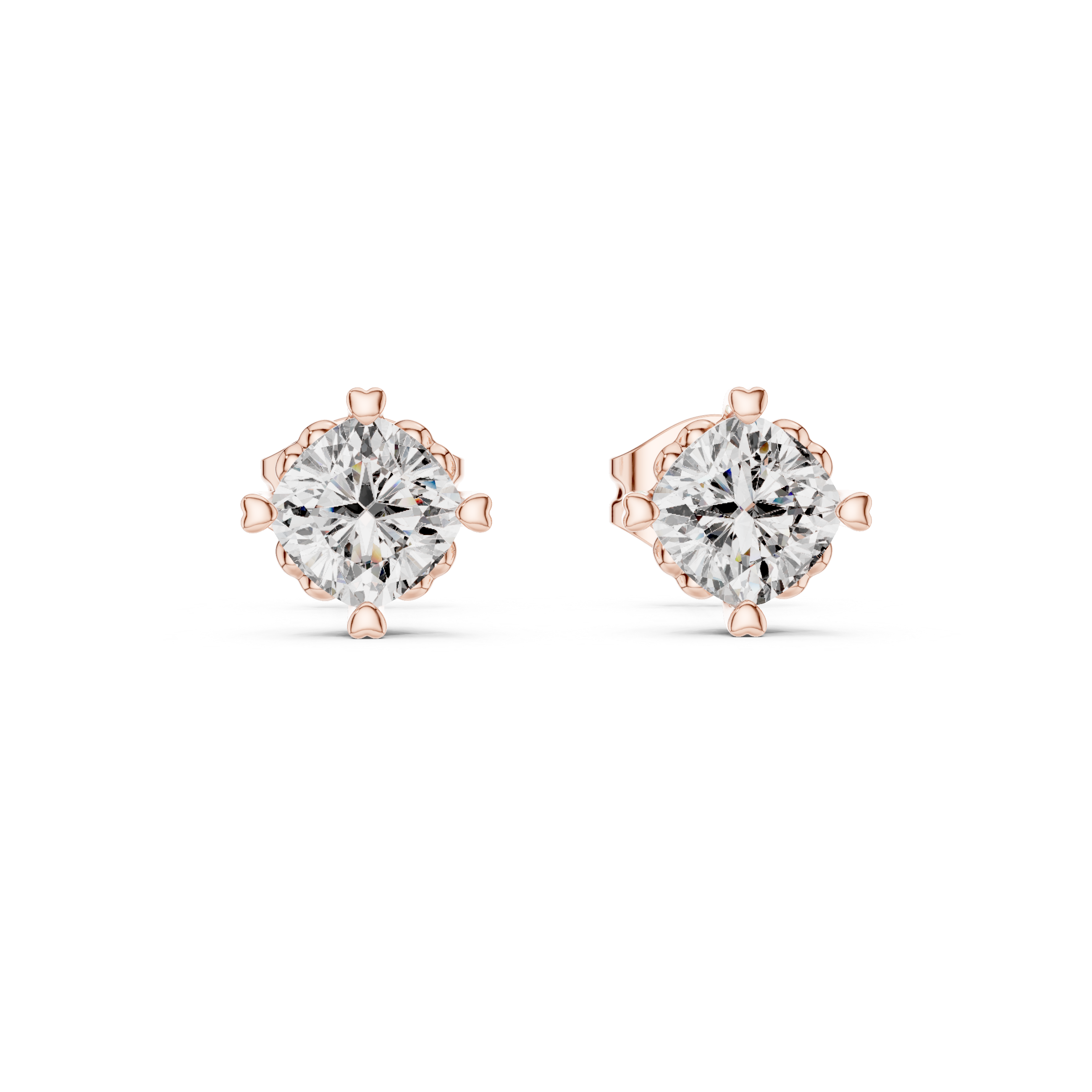 Cushion cut solitaire stud earrings in gold