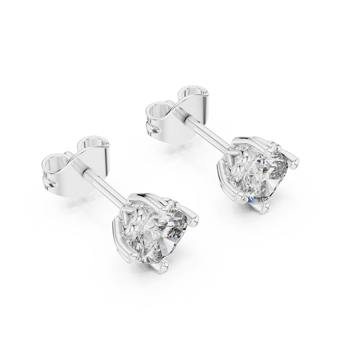 Cushion cut solitaire stud earrings in gold