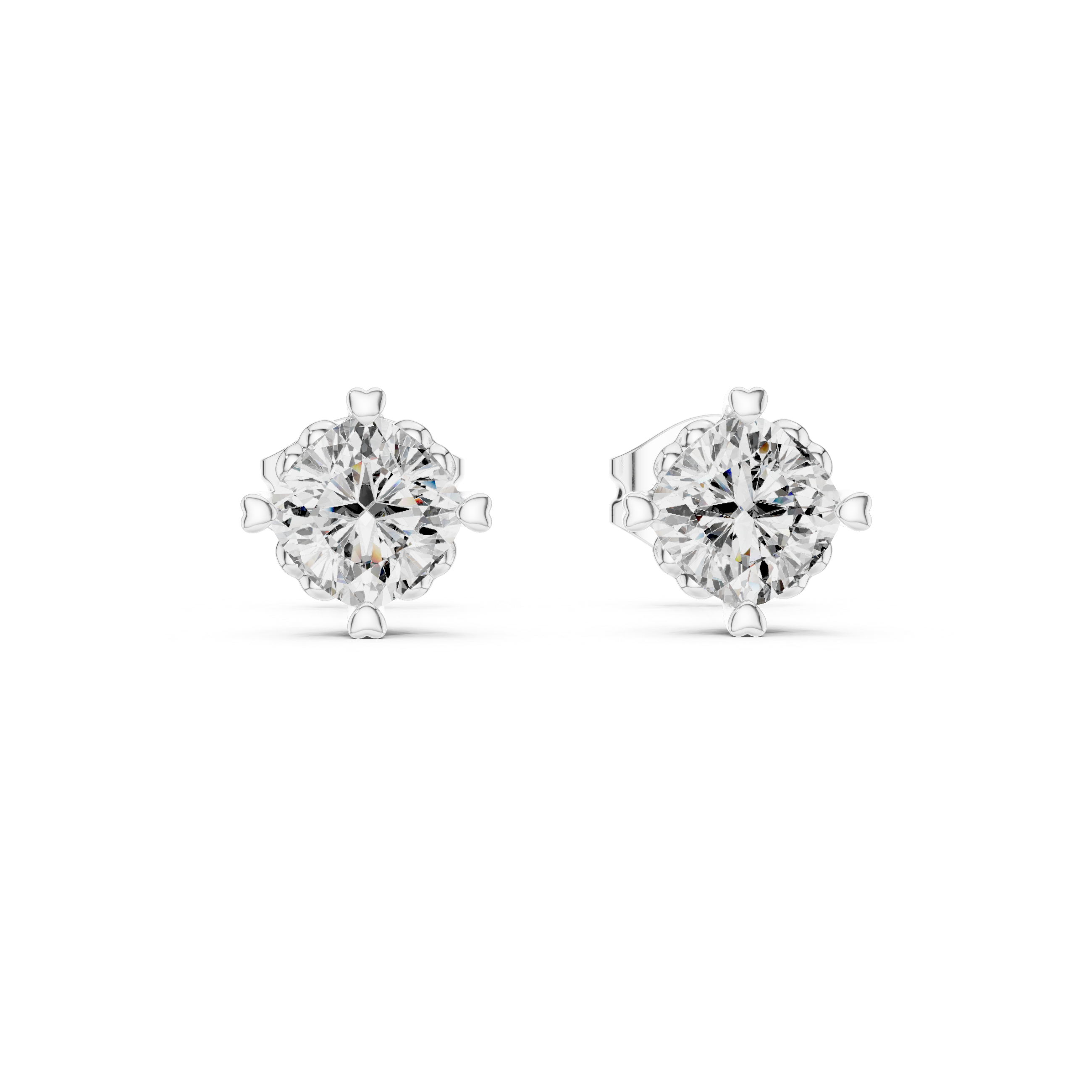 Cushion cut solitaire stud earrings in gold