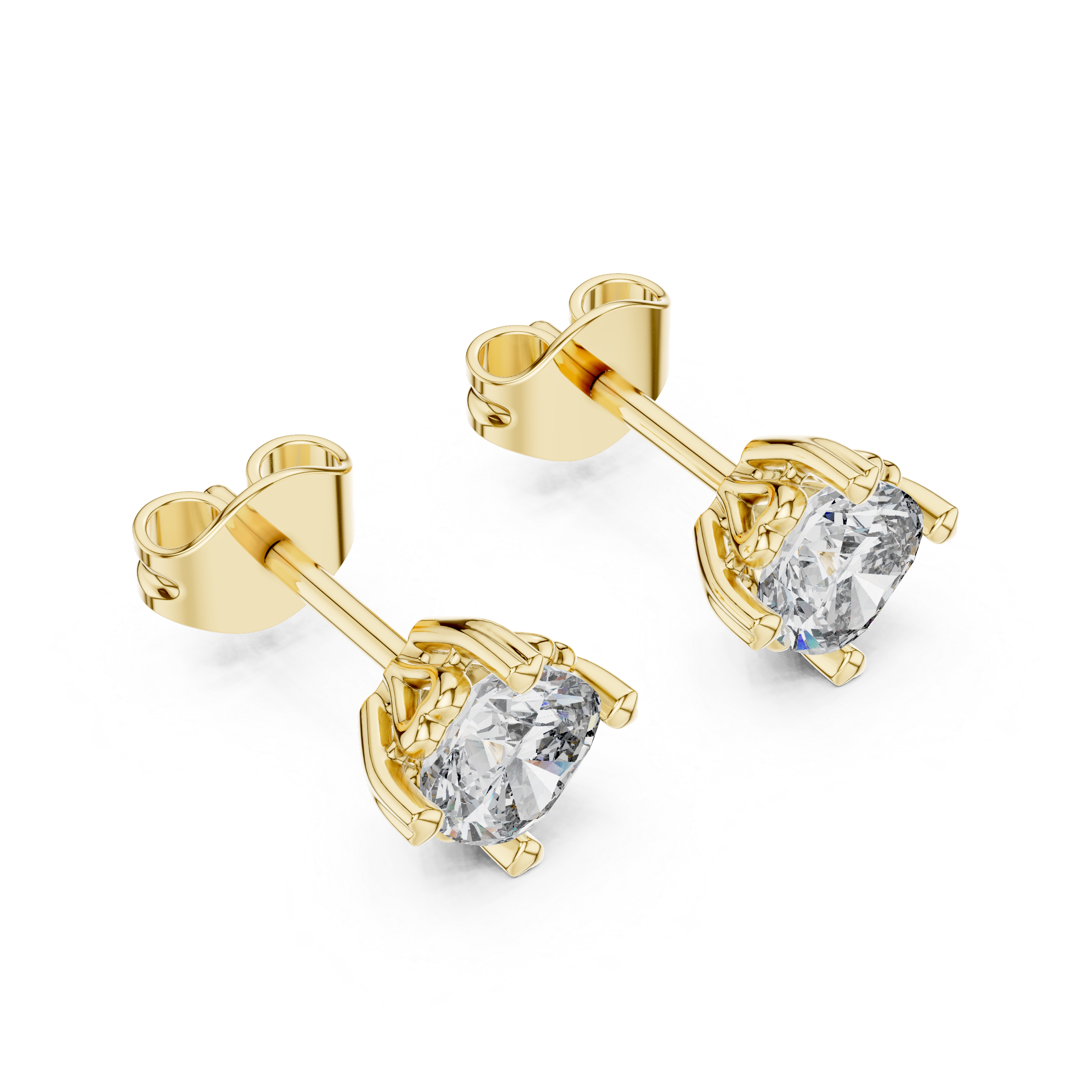 Cushion cut solitaire stud earrings in gold