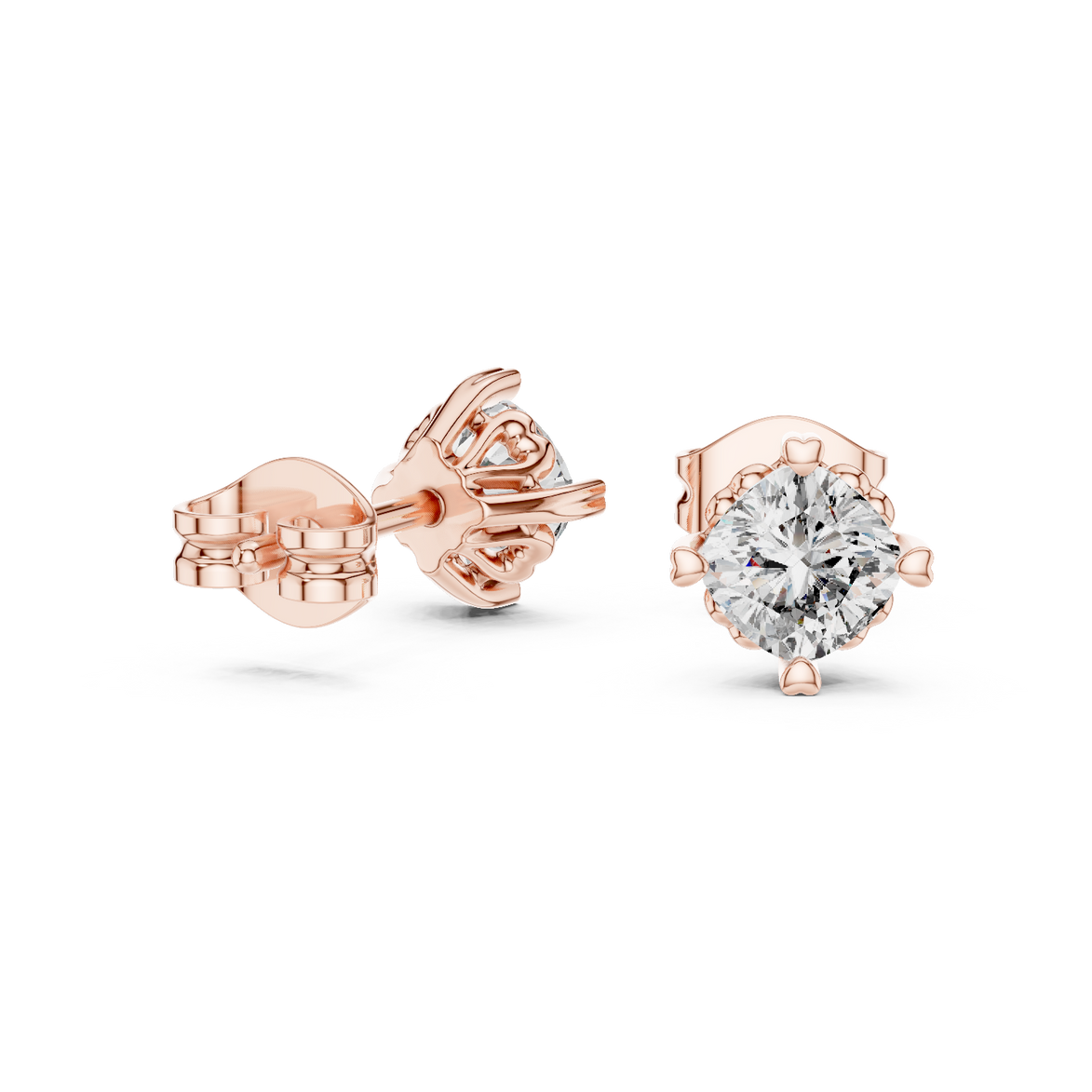 Cushion cut solitaire stud earrings in gold
