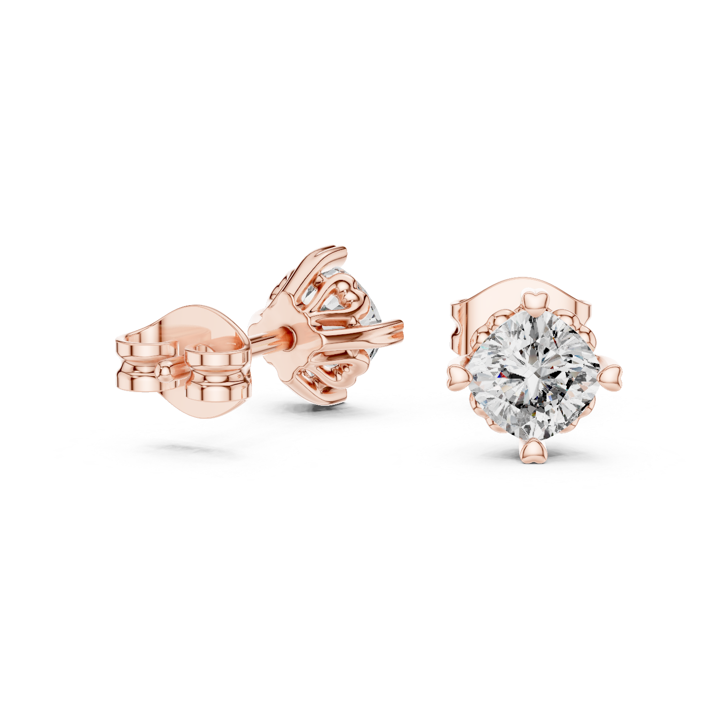 Cushion cut solitaire stud earrings in gold