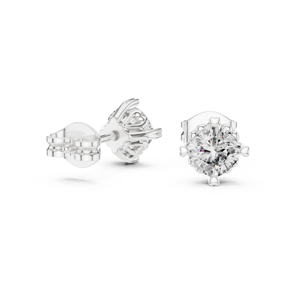 Cushion cut solitaire stud earrings in gold
