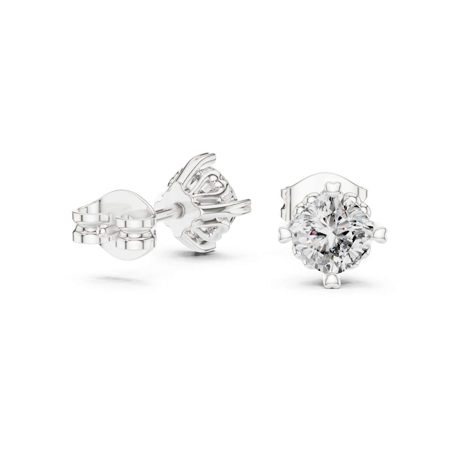 Cushion cut solitaire stud earrings in gold