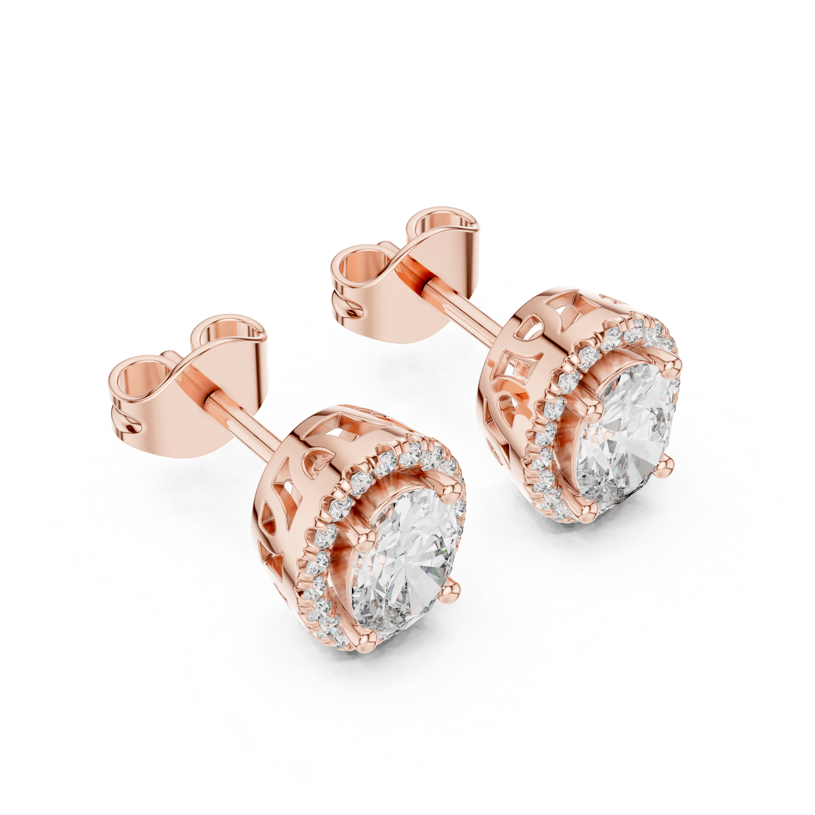 Oval halo diamond stud earrings in gold with lab grown diamonds