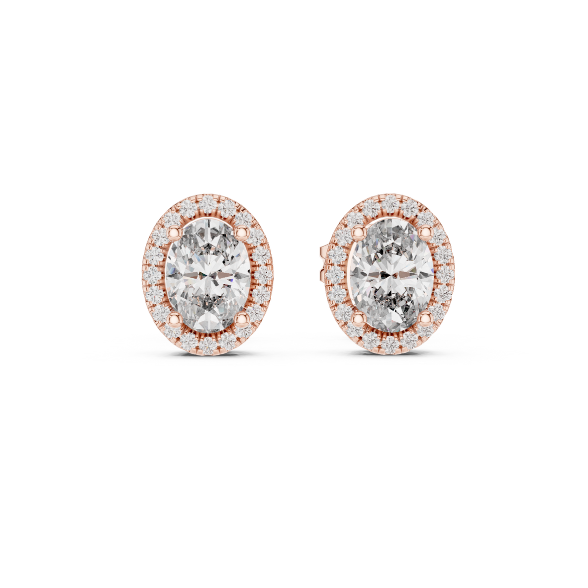Oval halo diamond stud earrings in gold with lab grown diamonds
