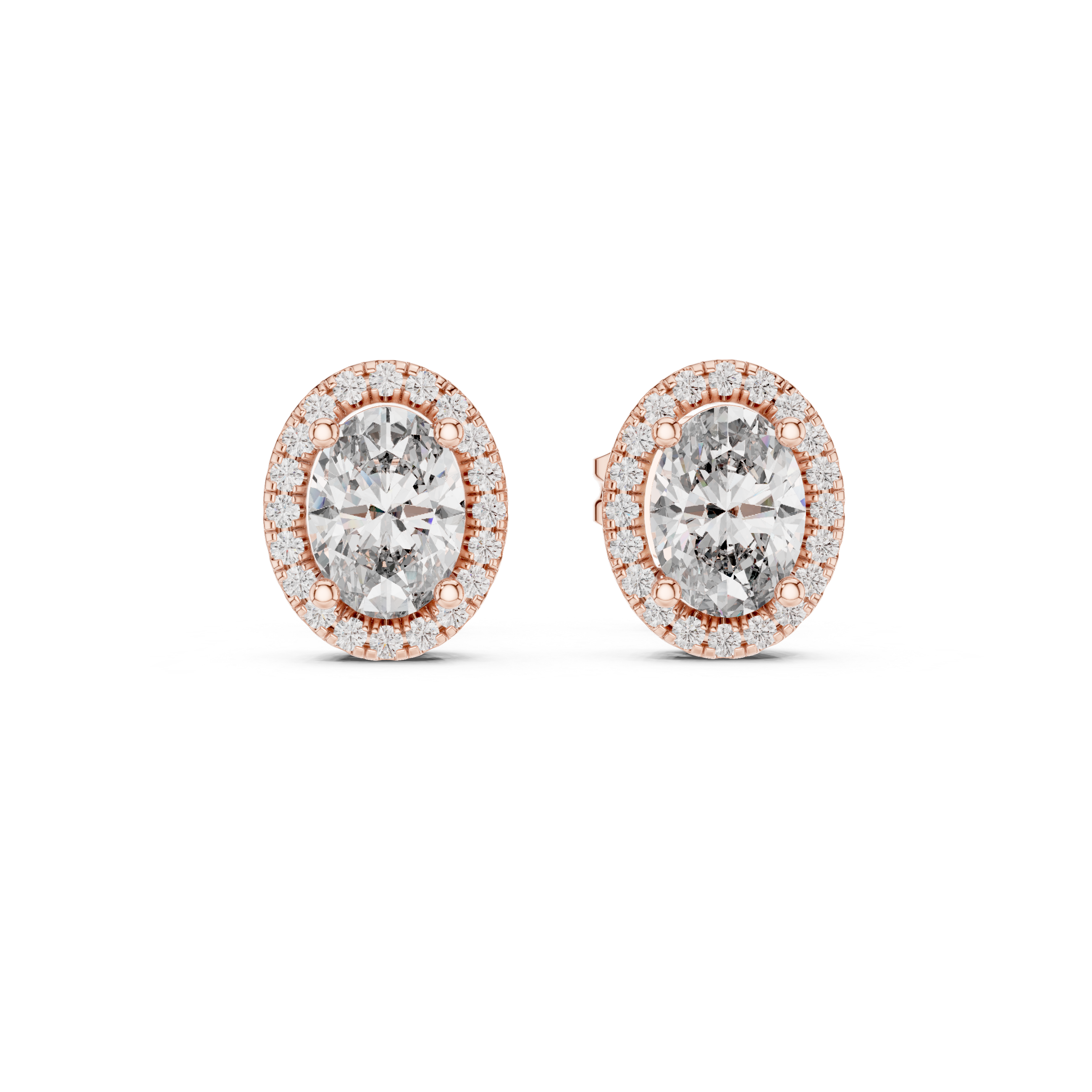 Oval halo diamond stud earrings in gold with lab grown diamonds