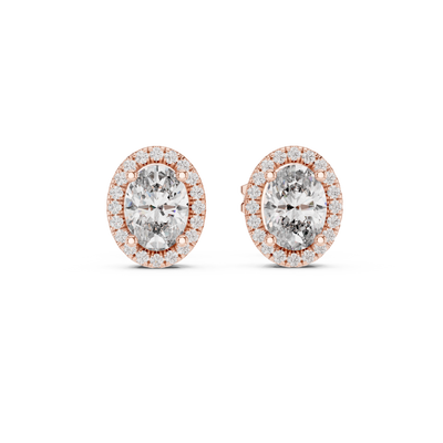 Oval halo diamond stud earrings in gold with lab grown diamonds
