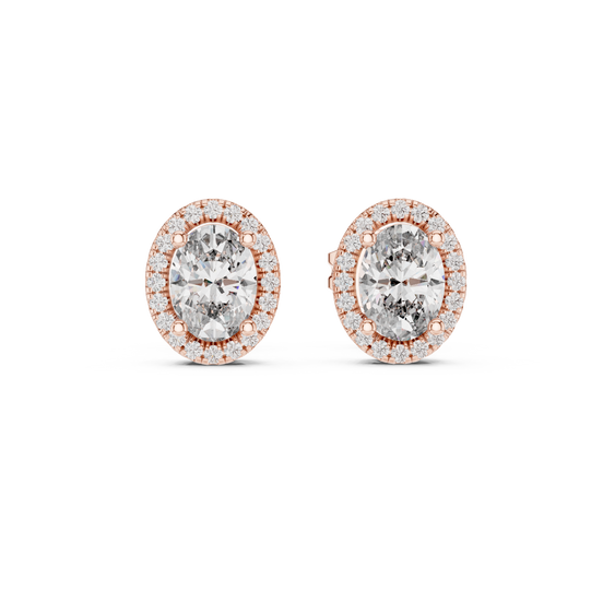 Oval halo diamond stud earrings in gold with lab grown diamonds
