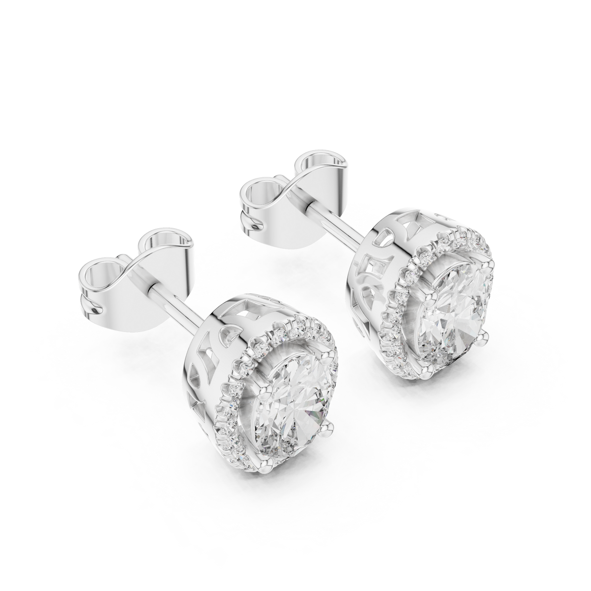 Oval halo diamond stud earrings in gold with lab grown diamonds