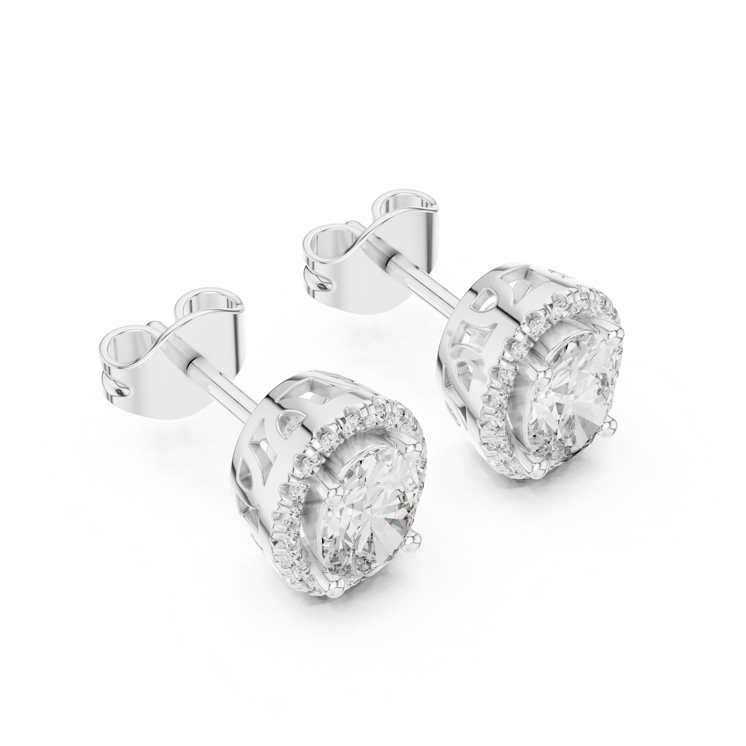 Oval halo diamond stud earrings in gold with lab grown diamonds