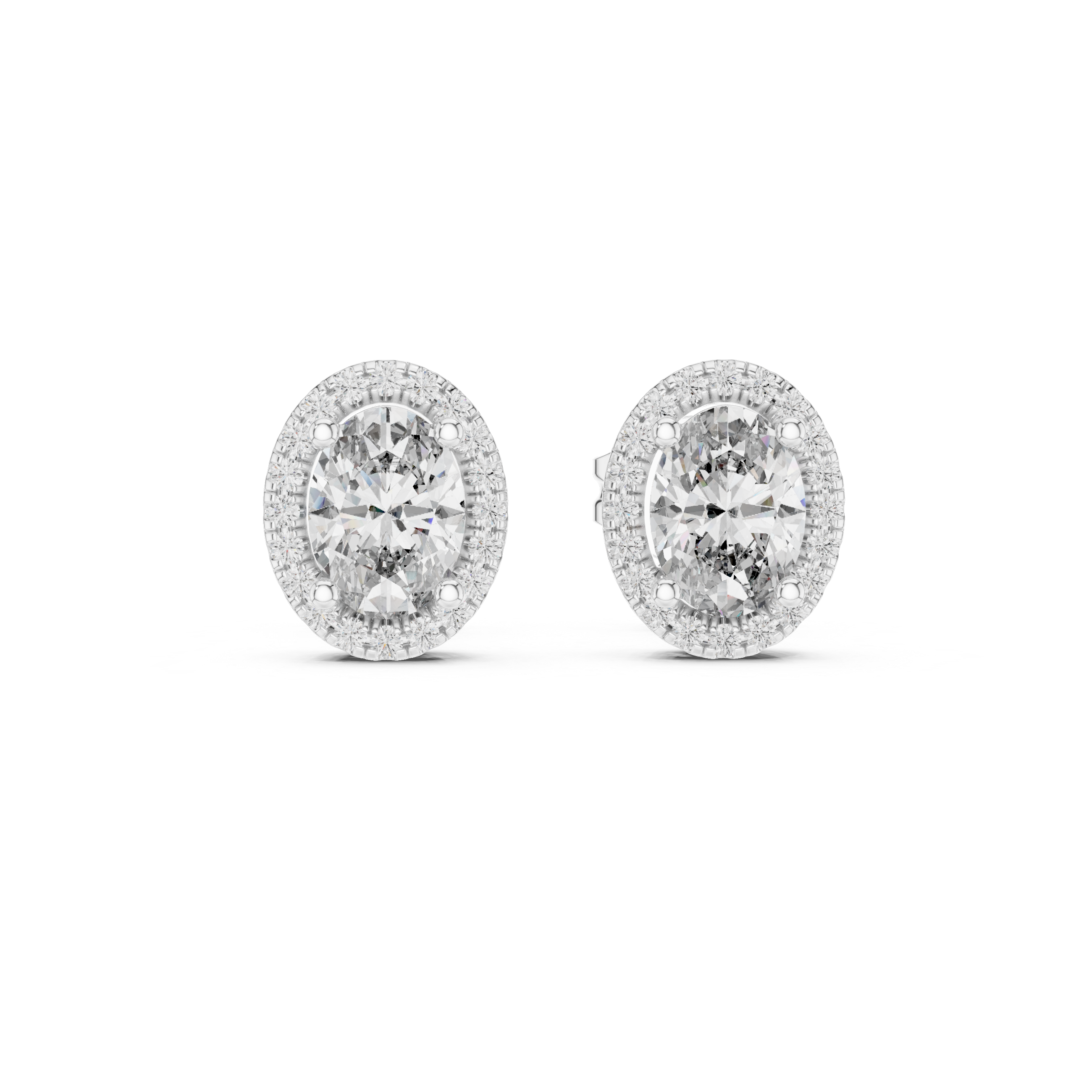 Oval halo diamond stud earrings in gold with lab grown diamonds